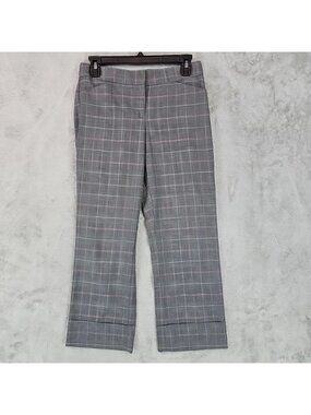Express Editor Dress Pants Womens 0 Gray Plaid Wool Twill Stretch Work Office